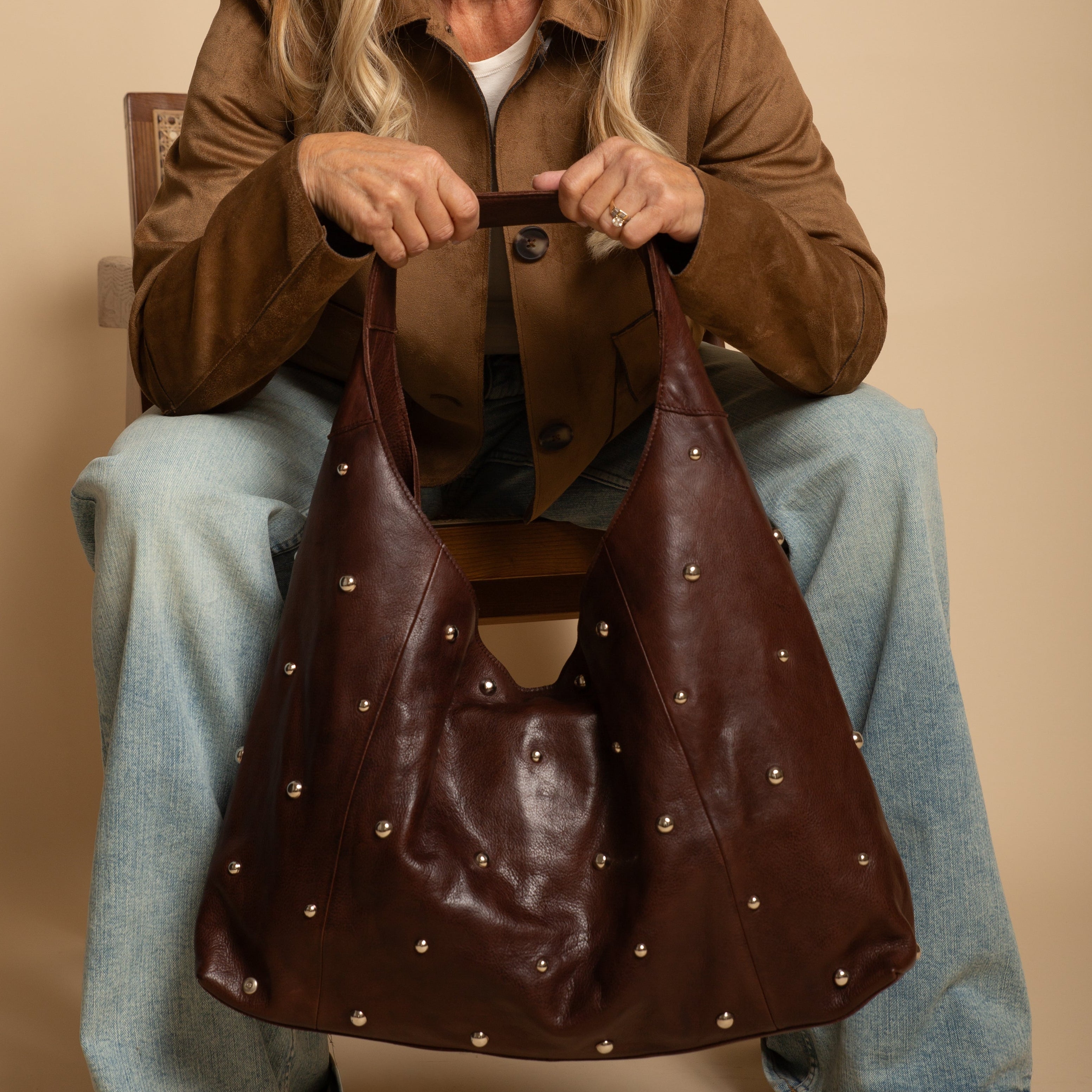 Lindsey Studded Leather Tote Bag - Image 3